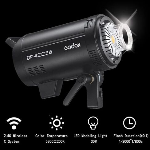 Godox DP400III-V DP400IIIV 400Ws Professional Studio Strobe Flash Light,GN87 0.1-1S Recycle Time,2.4G X System,Bowens Mount with 30W LED Modeling Lamp for Wedding,Portrait,Fashion,Product Photography in Saudi Arabia