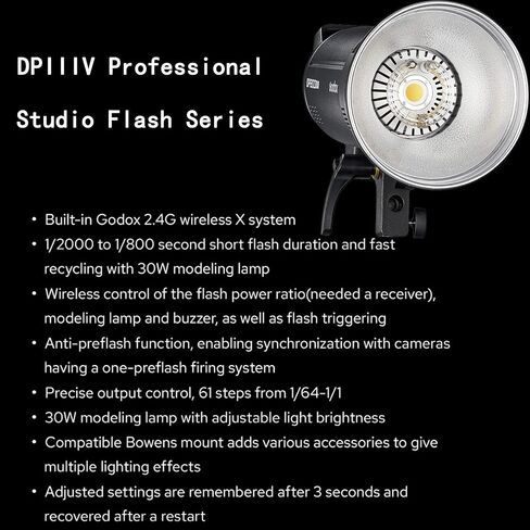Godox DP400III-V DP400IIIV 400Ws Professional Studio Strobe Flash Light,GN87 0.1-1S Recycle Time,2.4G X System,Bowens Mount with 30W LED Modeling Lamp for Wedding,Portrait,Fashion,Product Photography in Saudi Arabia