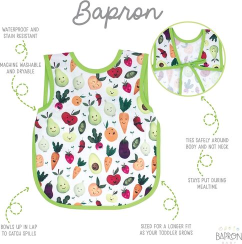 BapronBaby Food Prints Bapron - مريلة أكثر أمانًا بدون ربطة عنق - للأطفال والرضع - ناعمة مقاومة للماء - خالية من كلوريد الفينيل والبيسفينول والفثالات - 6 أشهر فما فوق in Kuwait