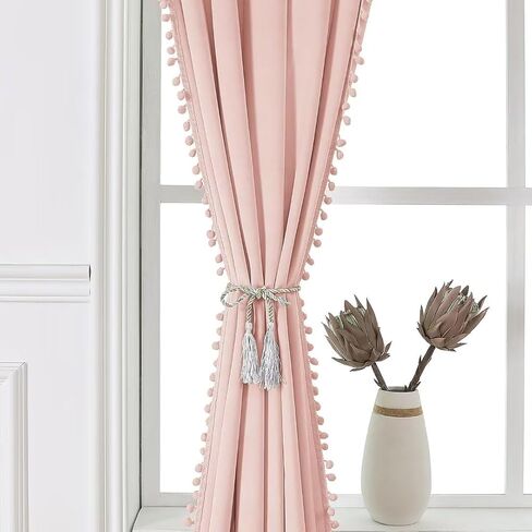 ستائر yurihome pom pom المخملية مقاس 120 بوصة لغرفة النوم، ستائر مخملية زمردية - ستائر نافذة معزولة حراريًا لتعتيم الشمس وحاجبة للشمس لغرفة المعيشة، لوحتان، 52 × 120 بوصة in Kuwait