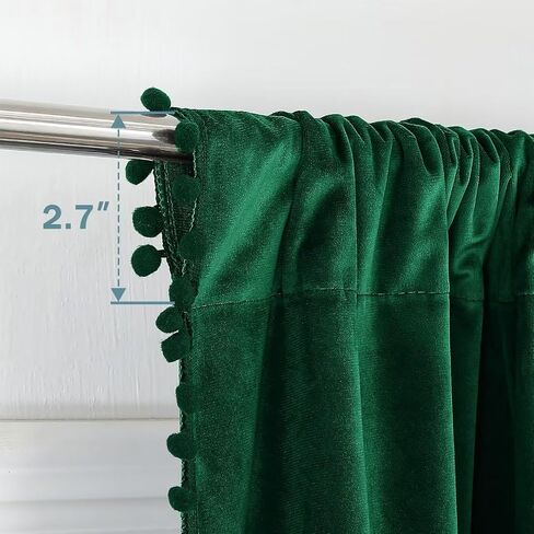 ستائر yurihome pom pom المخملية مقاس 120 بوصة لغرفة النوم، ستائر مخملية زمردية - ستائر نافذة معزولة حراريًا لتعتيم الشمس وحاجبة للشمس لغرفة المعيشة، لوحتان، 52 × 120 بوصة in Kuwait