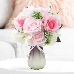 VUPGLOWW Artificial Silk Flowers in Vase,Pink & White Rose in Kuwait