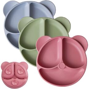 Suction Plates for Babies & Toddlers,Plates Stay Put with Suction Feature,Divided Design for Picky Eaters, Microwave & Dishwasher Friendly,Unbreakable Feeding Set,3 Pack in Kuwait