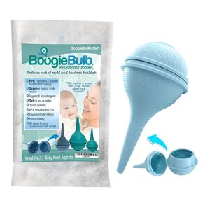 BoogieBulb Baby شفاط الأنف ومصاصة Booger لحديثي الولادة والأطفال الصغار والكبار - خالية من BPA - حقنة لمبة زرقاء بحجم 2 أونصة - منظف آمن للأنف - مصاصة أنف للأذن قابلة للتنظيف وقابلة لإعادة الاستخدام in Kuwait