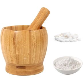 Bamboo Mortar and Pestle, Wood Pill Crusher Grinder Fine Powder, Hands Spice Grinder Pill Crusher Molcajete Herb Bowl Kitchen Tool in Kuwait