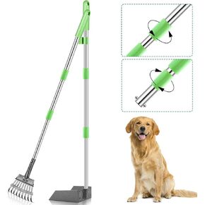 TNELTUEB Dog Pooper Scooper, Metal Pet Poop Tray and Rake with Long Stainless Handle Best Bin with Rake for Large Dog (2 Pcs Green) in Kuwait
