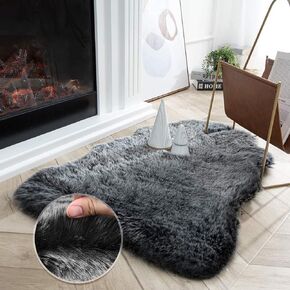 Ashler HOME DECO فائقة النعومة سجادة فرو الثعلب الصناعي باللون الأبيض والبني، سجادة منطقة منفوشة، سجادة منفوشة، سجادة كرسي غطاء أريكة لغرفة النوم، أريكة أرضية، غرفة المعيشة، 2 × 6 أقدام
