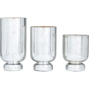 Deco 79 Glam Glass Round Candle Holder, Set of 3 12", 10", 8"H, Silver in Kuwait