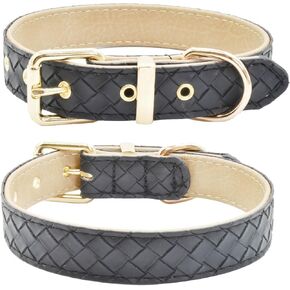 Leather Dog Collar Soft Padded, Handmade Braided Adjustable Breathable Puppy Collar for Small Medium Large Dogs (S(11-13), Pink)