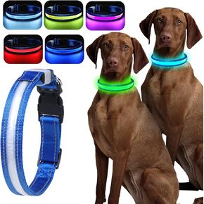 LED Light Up Dog Collars - 1600 Feet of High Visibility, 7 RGB Colors & 5 Light Modes Glow Dog Collar USB Rechargeable Water-Resistant for Small Medium Large Dogs (L, Blue) in Kuwait