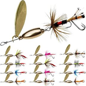 Trout Spinner Baits Fishing Lures, Hand-Tied, Brass Parts | Hottest Spinner-Fly Combo, Dual Sharp Hook, Flash Vibration, Deadly Attraction, Storage Box Include, Fishing Gift for men in Kuwait