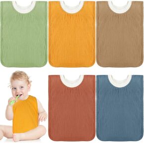 Newwiee Large Muslin Pullover Baby Bibs Full Coverage Toddler Slip on Absorbent Bib Waterproof Toddler Towel Bibs