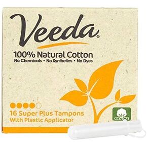 Veeda 100% Natural Cotton Super Plus Tampons with Compact Applicator, Chlorine and BPA Free, Unscented, 16 Count in Kuwait