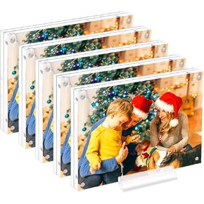 Acrylic 5X7 Clear Acrylic Picture Frames, Magnetic Picture Frames with Gift Box Package, Double Sided Acrylic Photo Frames Stand in Desk or Table, Pack of 2（Bonus Microfiber Cloth + 2 Pack Stand) in Kuwait