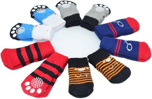 CONXKI Traction Control Cotton Socks Indoor Dog Nonskid Knit Socks 5 Pack (20 Pieces Socks), 4 Velcro and Color Shown in Saudi Arabia