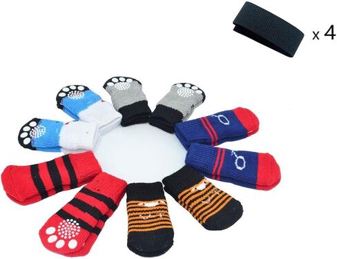 CONXKI Traction Control Cotton Socks Indoor Dog Nonskid Knit Socks 5 Pack (20 Pieces Socks), 4 Velcro and Color Shown in Saudi Arabia