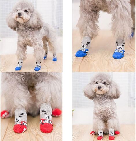 CONXKI Traction Control Cotton Socks Indoor Dog Nonskid Knit Socks 5 Pack (20 Pieces Socks), 4 Velcro and Color Shown in Saudi Arabia