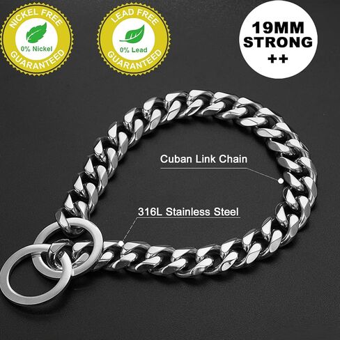 ToBeTrendy سلسلة طوق الكلب سلسلة المشي الكوبي الرابط طوق الكلب 316L الفولاذ المقاوم للصدأ معدن 15 مم طوق شديد التحمل للكلاب الصغيرة (19 مم، 18 بوصة) in Kuwait