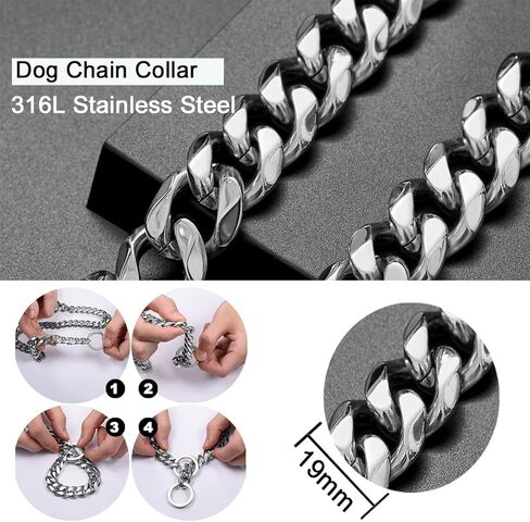 ToBeTrendy سلسلة طوق الكلب سلسلة المشي الكوبي الرابط طوق الكلب 316L الفولاذ المقاوم للصدأ معدن 15 مم طوق شديد التحمل للكلاب الصغيرة (19 مم، 18 بوصة) in Kuwait