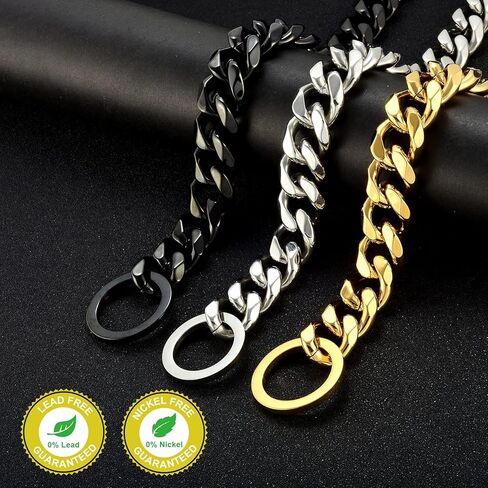 ToBeTrendy سلسلة طوق الكلب سلسلة المشي الكوبي الرابط طوق الكلب 316L الفولاذ المقاوم للصدأ معدن 15 مم طوق شديد التحمل للكلاب الصغيرة (19 مم، 18 بوصة) in Kuwait