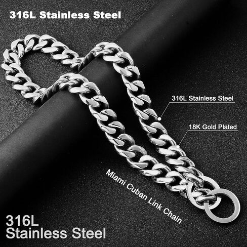 ToBeTrendy سلسلة طوق الكلب سلسلة المشي الكوبي الرابط طوق الكلب 316L الفولاذ المقاوم للصدأ معدن 15 مم طوق شديد التحمل للكلاب الصغيرة (19 مم، 18 بوصة) in Kuwait