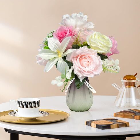 VUPGLOWW Artificial Silk Flowers in Vase,Pink & White Rose in Kuwait