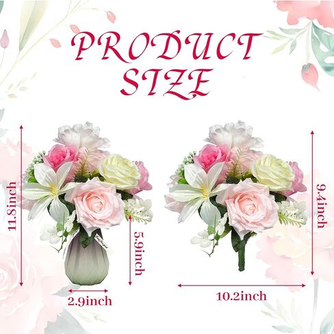 VUPGLOWW Artificial Silk Flowers in Vase,Pink & White Rose in Kuwait