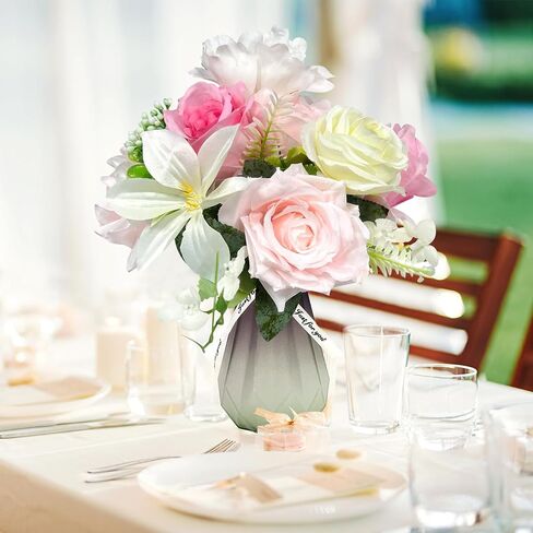 VUPGLOWW Artificial Silk Flowers in Vase,Pink & White Rose in Kuwait