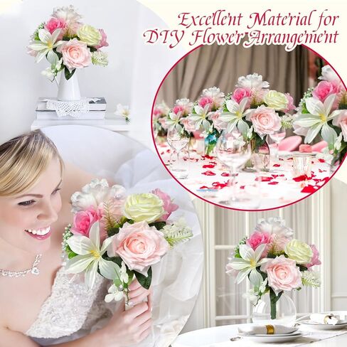 VUPGLOWW Artificial Silk Flowers in Vase,Pink & White Rose in Kuwait