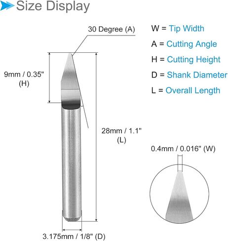 CoCud Engraving CNC Router Bits, 0.4mm (0.016") Tip Width 30 Degree Angle 1/8" Shank Solid Carbide 2-Flute V Groove Carving Bits - (Applications: for Wood Acrylic Plastic), 10-Pieces in Saudi Arabia