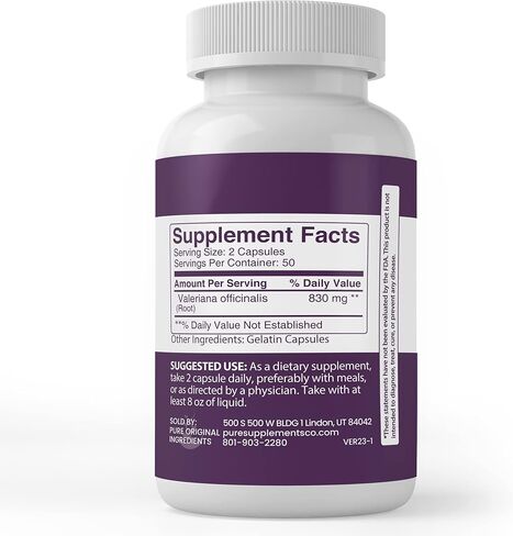 PURE ORIGINAL INGREDIENTS Valerian Root, (100 Capsules) Always Pure, No Additives Or Fillers, Lab Verified in Kuwait