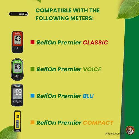 شرائط اختبار جلوكوز الدم من ريلاون بريميير، حزمة مكونة من 100 قطعة مع حاوية شرائط اختبار حصرية وملصق (3 قطع) in Kuwait