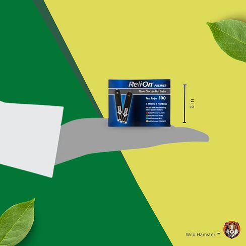 شرائط اختبار جلوكوز الدم من ريلاون بريميير، حزمة مكونة من 100 قطعة مع حاوية شرائط اختبار حصرية وملصق (3 قطع) in Kuwait
