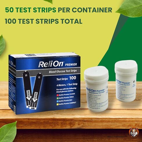 شرائط اختبار جلوكوز الدم من ريلاون بريميير، حزمة مكونة من 100 قطعة مع حاوية شرائط اختبار حصرية وملصق (3 قطع) in Kuwait