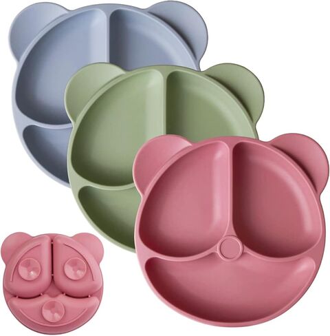 Suction Plates for Babies & Toddlers,Plates Stay Put with Suction Feature,Divided Design for Picky Eaters, Microwave & Dishwasher Friendly,Unbreakable Feeding Set,3 Pack in Kuwait