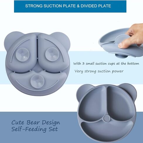 Suction Plates for Babies & Toddlers,Plates Stay Put with Suction Feature,Divided Design for Picky Eaters, Microwave & Dishwasher Friendly,Unbreakable Feeding Set,3 Pack in Kuwait