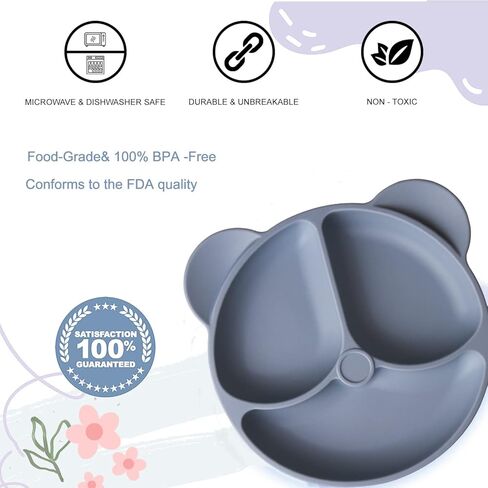 Suction Plates for Babies & Toddlers,Plates Stay Put with Suction Feature,Divided Design for Picky Eaters, Microwave & Dishwasher Friendly,Unbreakable Feeding Set,3 Pack in Kuwait