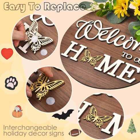 Welcome Sign for Front Door, Interchangeable Welcome Sign with 4 Seasonal Wreaths & 20 Customizable Icons, Rustic Wooden Welcome Home Sign - Perfect for Farmhouse Decor and Housewarming Gifts! in Kuwait