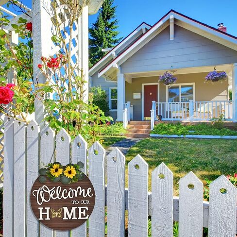 Welcome Sign for Front Door, Interchangeable Welcome Sign with 4 Seasonal Wreaths & 20 Customizable Icons, Rustic Wooden Welcome Home Sign - Perfect for Farmhouse Decor and Housewarming Gifts! in Kuwait