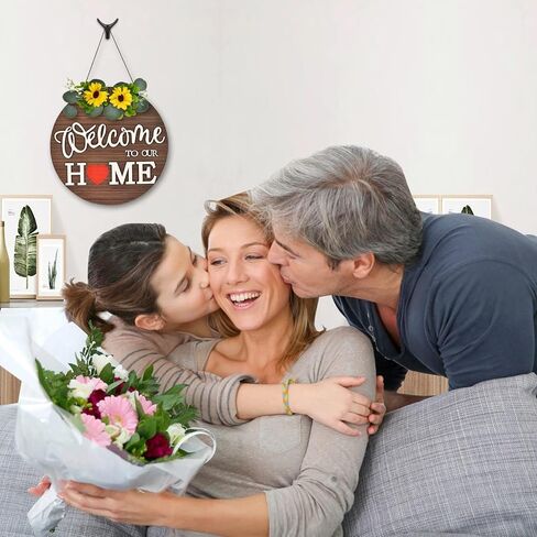 Welcome Sign for Front Door, Interchangeable Welcome Sign with 4 Seasonal Wreaths & 20 Customizable Icons, Rustic Wooden Welcome Home Sign - Perfect for Farmhouse Decor and Housewarming Gifts! in Kuwait