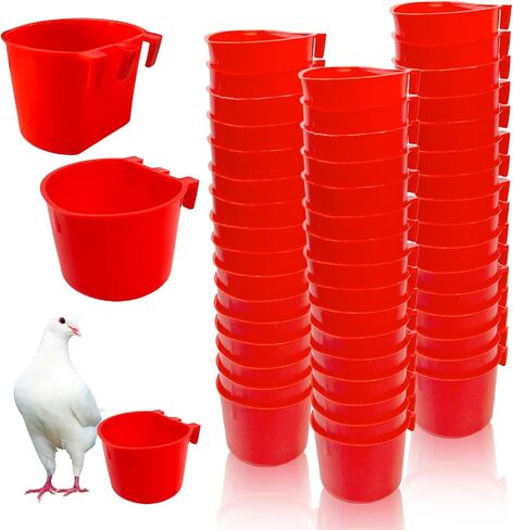Rainmae 50 Pcs Cage Cups Birds Hanging Feeders Chicken Water Cups Bird Food Bowl 8 oz Plastic Bird Water Dispenser for Small Coop Parrot Parakeet Pet Poultry Pigeon Gamefowl Seed Bowl Supplies (Red) in Kuwait