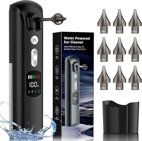 إزالة شمع الأذن - ترقية منظف الأذن الكهربائي - 3 أوضاع لنظام تنظيف الأذن مع 8 إعدادات للضغط مع شاشة LED كبيرة - ذاكرة تلقائية لمراقبة درجة الحرارة (قياسية) in Kuwait
