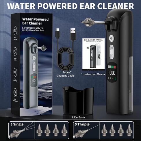 إزالة شمع الأذن - ترقية منظف الأذن الكهربائي - 3 أوضاع لنظام تنظيف الأذن مع 8 إعدادات للضغط مع شاشة LED كبيرة - ذاكرة تلقائية لمراقبة درجة الحرارة (قياسية) in Kuwait