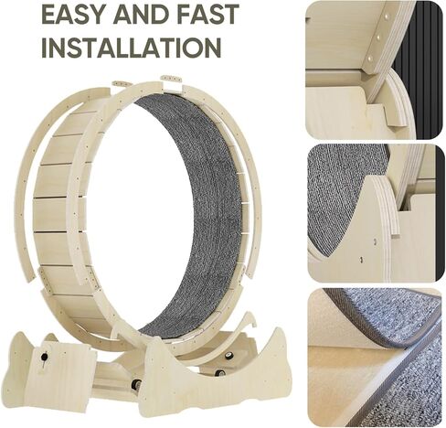 عجلة تمرين القطط من NATUYA للقطط الداخلية، جهاز تمرين الجري للقطط مع آلية القفل، تدريب الجري فائق الهدوء للياقة البدنية للقطط، سهل التجميع (أسود) in Kuwait