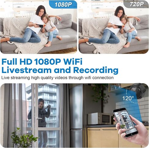 Splemin Spy كاميرات مخفية 1080P HD أصغر كاميرات أمنية لاسلكية بطارية صغيرة واي فاي كاميرا مربية محمولة رؤية ليلية تنبيهات الحركة كاميرات مراقبة صغيرة للداخلية/المنزل in Kuwait