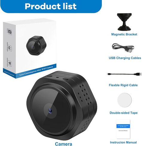 Splemin Spy كاميرات مخفية 1080P HD أصغر كاميرات أمنية لاسلكية بطارية صغيرة واي فاي كاميرا مربية محمولة رؤية ليلية تنبيهات الحركة كاميرات مراقبة صغيرة للداخلية/المنزل in Kuwait