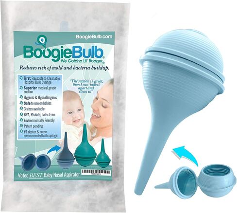 BoogieBulb Baby شفاط الأنف ومصاصة Booger لحديثي الولادة والأطفال الصغار والكبار - خالية من BPA - حقنة لمبة زرقاء بحجم 2 أونصة - منظف آمن للأنف - مصاصة أنف للأذن قابلة للتنظيف وقابلة لإعادة الاستخدام in Kuwait