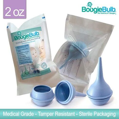 BoogieBulb Baby شفاط الأنف ومصاصة Booger لحديثي الولادة والأطفال الصغار والكبار - خالية من BPA - حقنة لمبة زرقاء بحجم 2 أونصة - منظف آمن للأنف - مصاصة أنف للأذن قابلة للتنظيف وقابلة لإعادة الاستخدام in Kuwait
