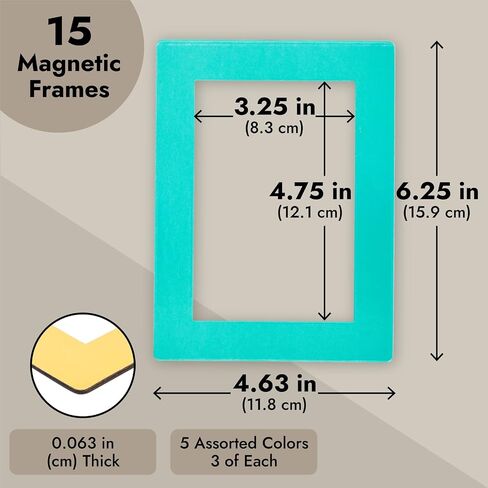 Juvale 15-Pack 4x6 Magnetic Picture Frames for Refrigerator, Locker, Office, Kitchen Cabinet, Classroom, Arts and Crafts Projects, Holds 4x6 Photos (5 Colorful Borders) in Saudi Arabia
