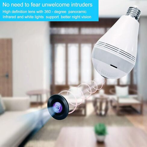 Kopfus WiFi Bulb Camera Light, 1080P Smart Security Camera Bulb, Wireless 360 Fisheye Camera Lamp with Floodlight & IR Night Vision/Motion Detection/Alert Events/Cloud & SD Card Storage/V380 App/M7 in Kuwait